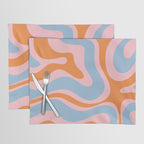 Modern Retro Liquid Swirl Abstract Pattern in Pastel Pink, Light Blue, and Orange Placemat Gallery Image 1