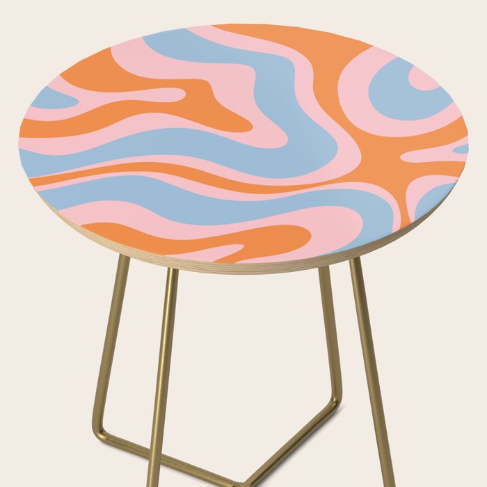 Modern Retro Liquid Swirl Abstract Pattern in Pastel Pink, Light Blue, and Orange Side Table Gallery Image 2