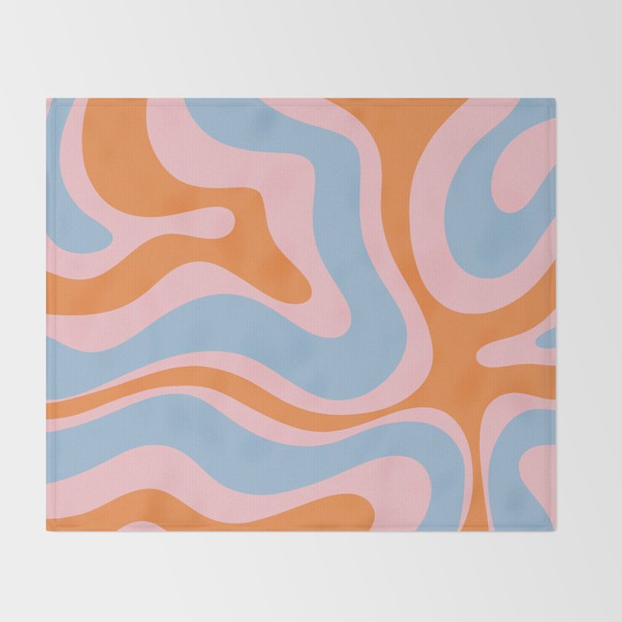 Modern Retro Liquid Swirl Abstract Pattern in Pastel Pink, Light Blue, and Orange Throw Blanket Gallery Image 2