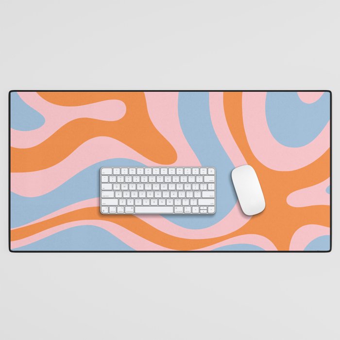 Modern Retro Liquid Swirl Abstract Pattern in Pastel Pink, Light Blue, and Orange Desk Mat Gallery Image 1