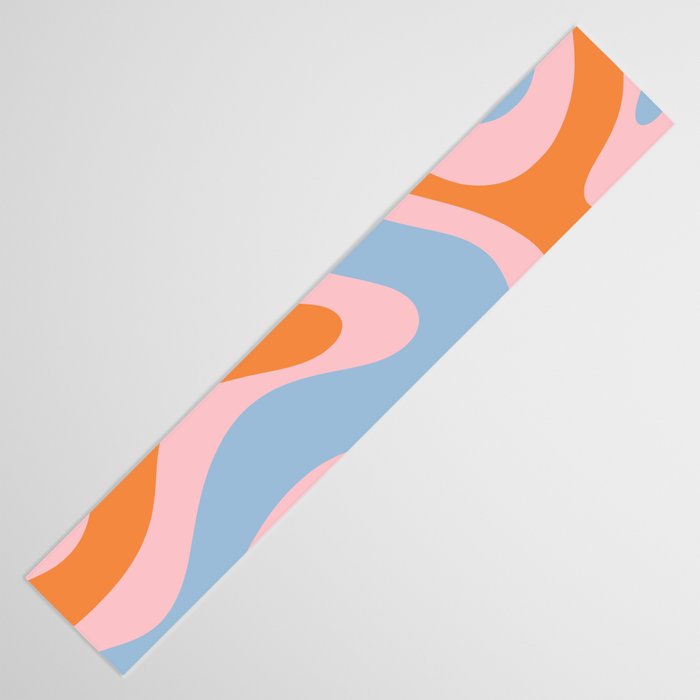 Modern Retro Liquid Swirl Abstract Pattern in Pastel Pink, Light Blue, and Orange Table Runner Gallery Image 3