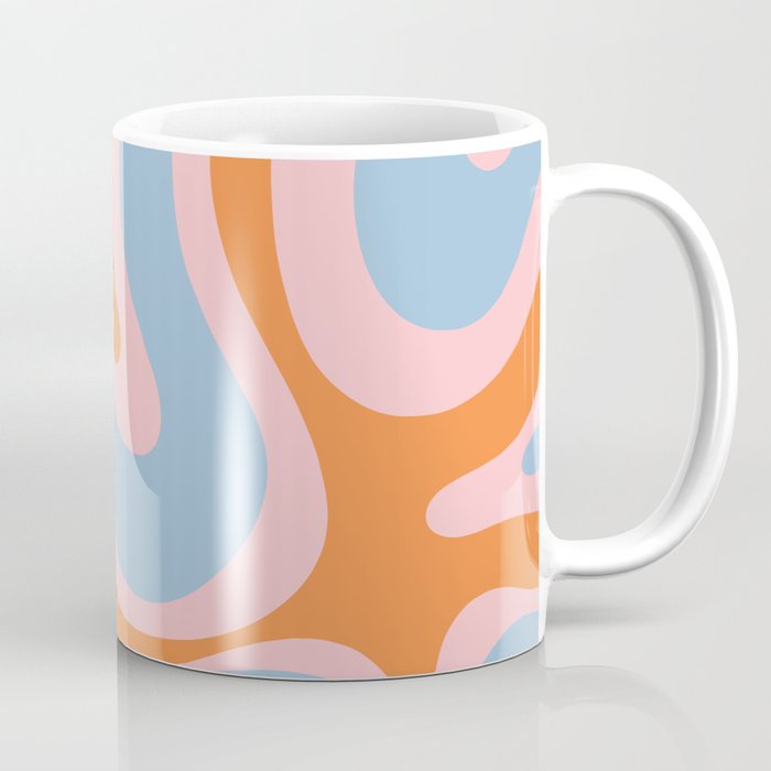 Modern Retro Liquid Swirl Abstract Pattern in Pastel Pink, Light Blue, and Orange Coffee Mug Gallery Image 1