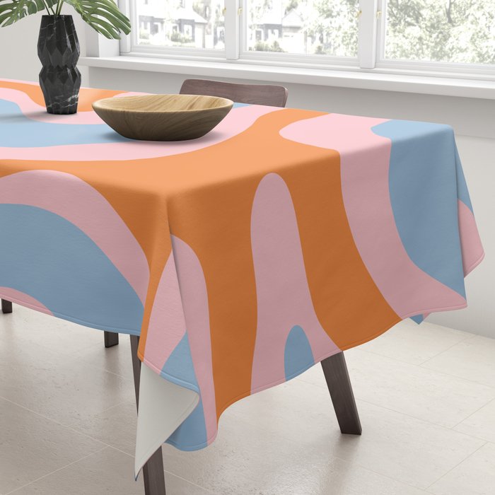 Modern Retro Liquid Swirl Abstract Pattern in Pastel Pink, Light Blue, and Orange Tablecloth Gallery Image 3