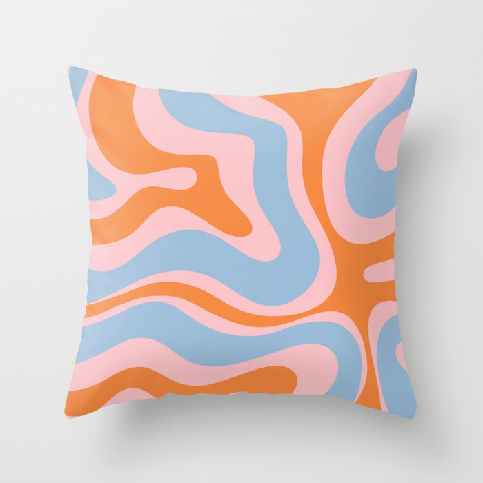 Modern Retro Liquid Swirl Abstract Pattern in Pastel Pink, Light Blue, and Orange Throw Pillow Gallery Image 6