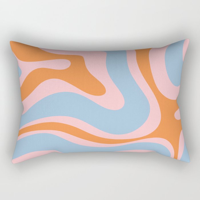Modern Retro Liquid Swirl Abstract Pattern in Pastel Pink, Light Blue, and Orange Rectangular Pillow Gallery Image 1
