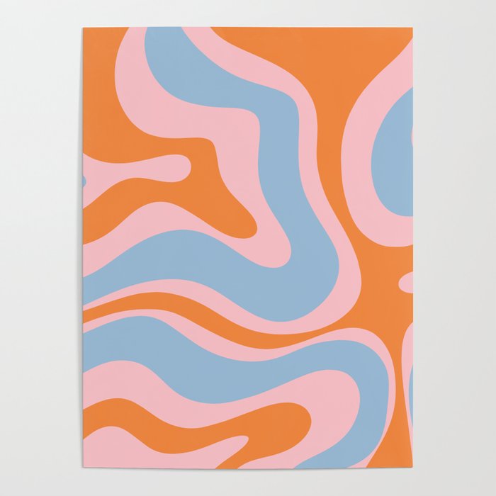 Modern Retro Liquid Swirl Abstract Pattern in Pastel Pink, Light Blue, and Orange Poster Gallery Image 4