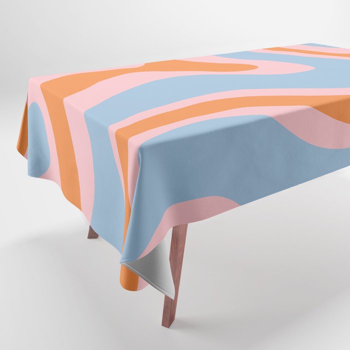 Modern Retro Liquid Swirl Abstract Pattern in Pastel Pink, Light Blue, and Orange Tablecloth Gallery Image 1