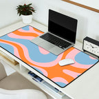 Modern Retro Liquid Swirl Abstract Pattern in Pastel Pink, Light Blue, and Orange Desk Mat Gallery Image 2