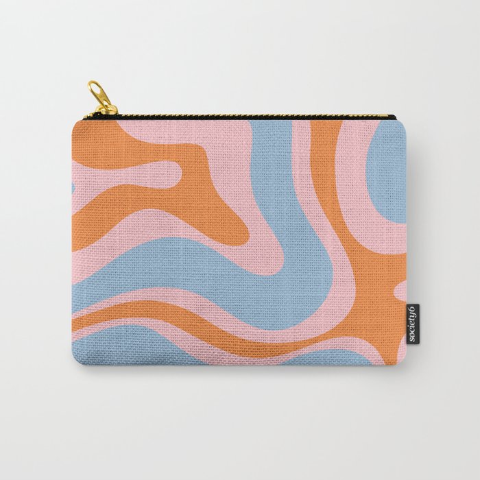 Modern Retro Liquid Swirl Abstract Pattern in Pastel Pink, Light Blue, and Orange Carry All Pouch Gallery Image 1