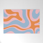 Modern Retro Liquid Swirl Abstract Pattern in Pastel Pink, Light Blue, and Orange Welcome Mat Gallery Image 1