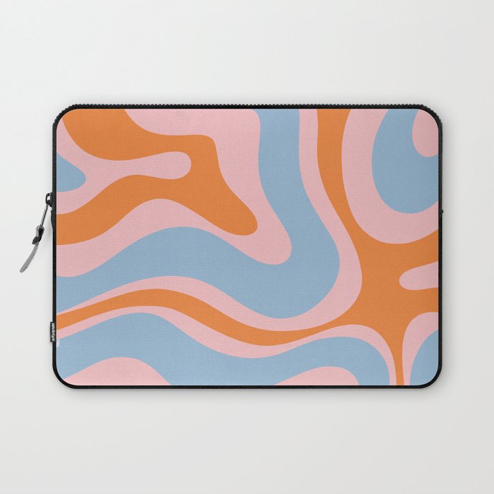 Modern Retro Liquid Swirl Abstract Pattern in Pastel Pink, Light Blue, and Orange Laptop Sleeve Gallery Image 1