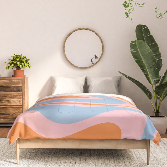 Modern Retro Liquid Swirl Abstract Pattern in Pastel Pink, Light Blue, and Orange Comforter Gallery Image 3