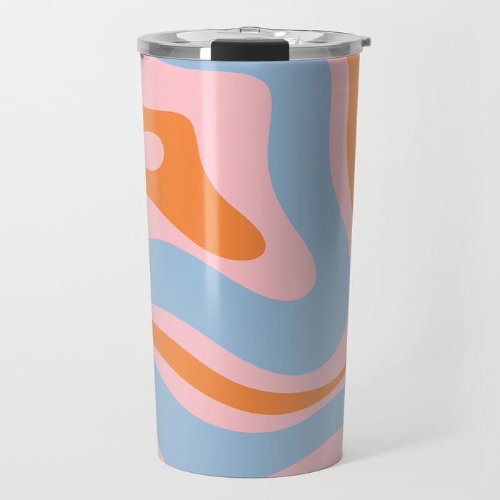 Modern Retro Liquid Swirl Abstract Pattern in Pastel Pink, Light Blue, and Orange Travel Mug Gallery Image 1