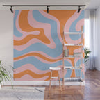 Modern Retro Liquid Swirl Abstract Pattern in Pastel Pink, Light Blue, and Orange Wall Mural Gallery Image 1
