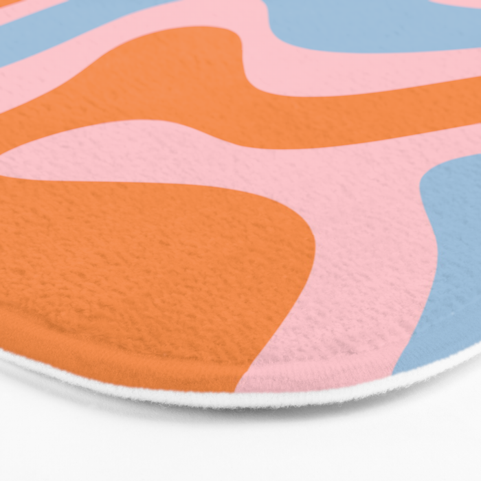Modern Retro Liquid Swirl Abstract Pattern in Pastel Pink, Light Blue, and Orange Bath Mat Gallery Image 3