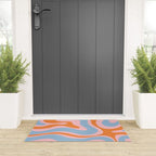 Modern Retro Liquid Swirl Abstract Pattern in Pastel Pink, Light Blue, and Orange Welcome Mat Gallery Image 3