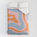 Modern Retro Liquid Swirl Abstract Pattern in Pastel Pink, Light Blue, and Orange Duvet Cover Gallery Image 6