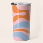 Modern Retro Liquid Swirl Abstract Pattern in Pastel Pink, Light Blue, and Orange Travel Mug Gallery Image 3