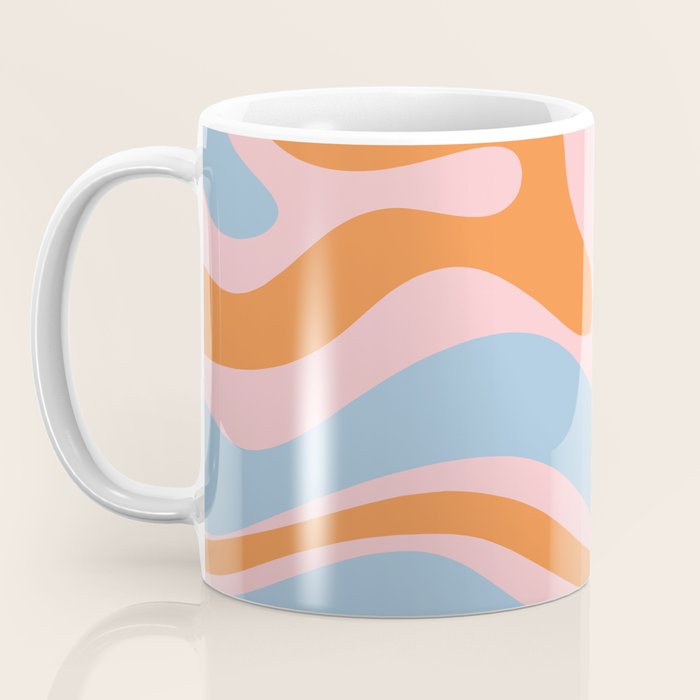 Modern Retro Liquid Swirl Abstract Pattern in Pastel Pink, Light Blue, and Orange Coffee Mug Gallery Image 3