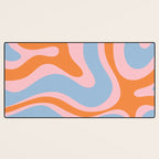Modern Retro Liquid Swirl Abstract Pattern in Pastel Pink, Light Blue, and Orange Desk Mat Gallery Image 3