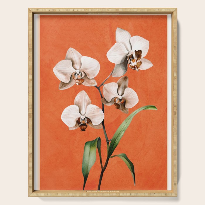 White Orchid Floral Art 3  Serving Tray Gallery Image 1