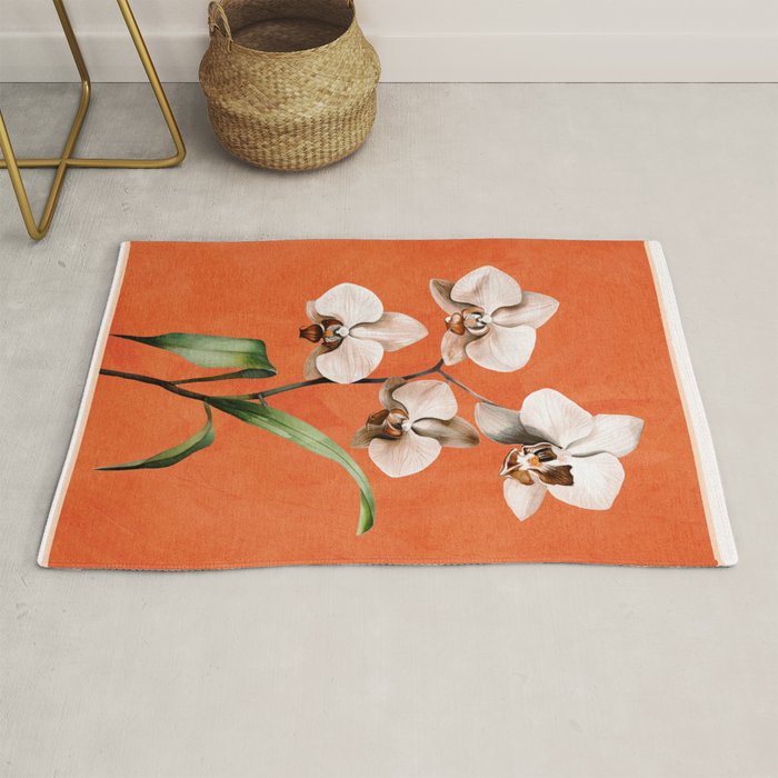 White Orchid Floral Art 3  Rug Gallery Image 1