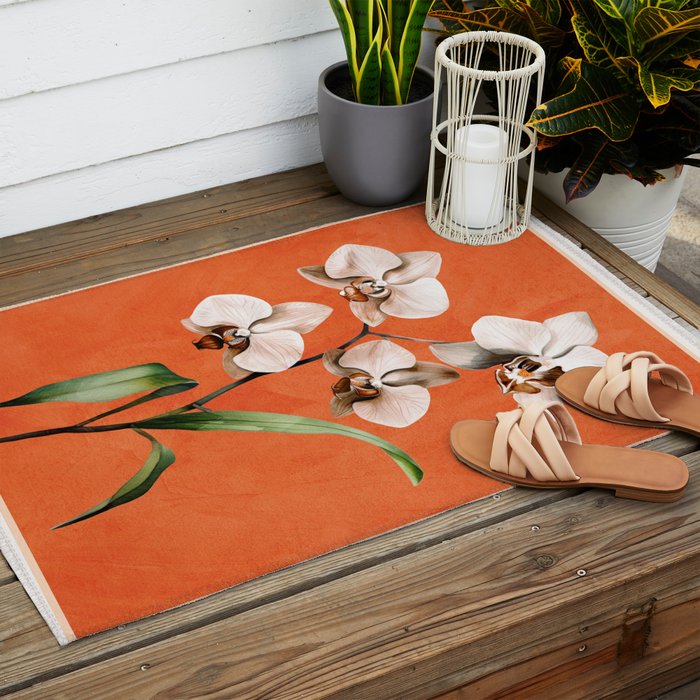 White Orchid Floral Art 3  Outdoor Rug Gallery Image 2