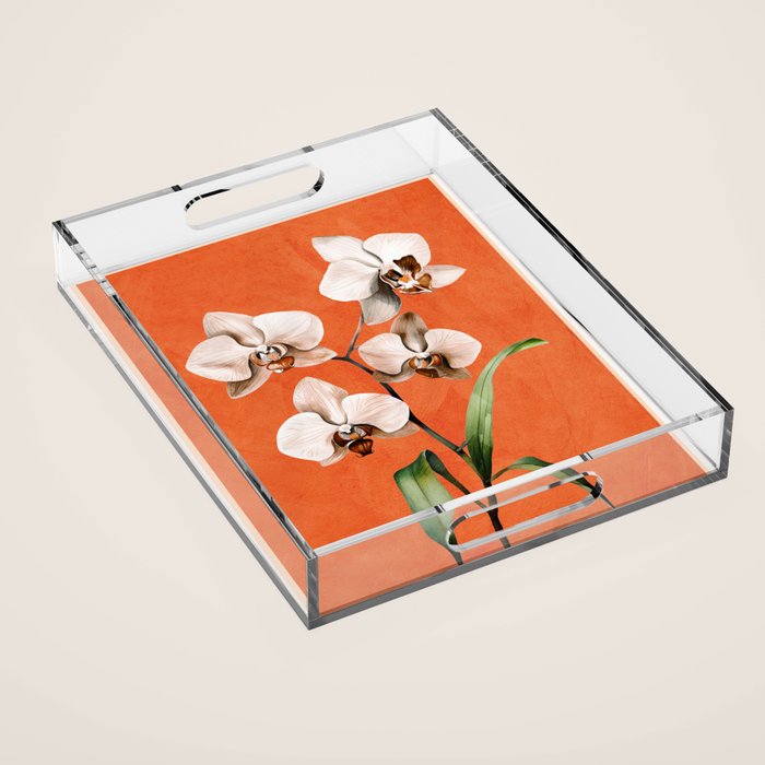 White Orchid Floral Art 3  Acrylic Tray Gallery Image 1