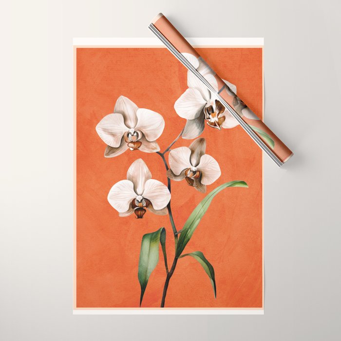 White Orchid Floral Art 3  Wrapping Paper Gallery Image 1