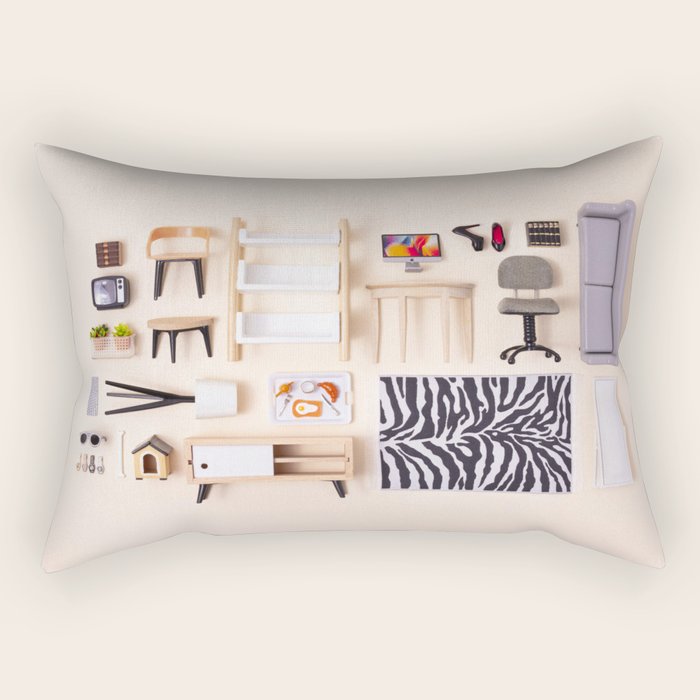 Dollhouse inventory / beige Rectangular Pillow Gallery Image 2