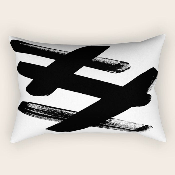 X Black & White Minimalist Abstract Mid century Ink Art Dark Brush Strokes Rectangular Pillow Gallery Image 1