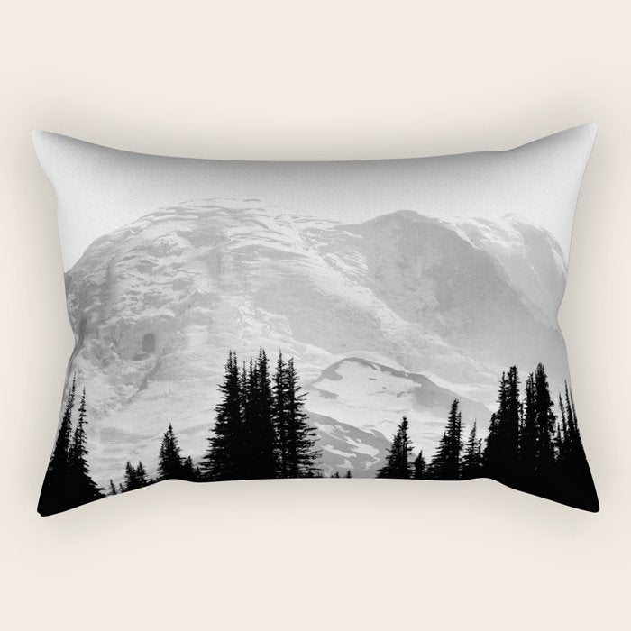 Mount Rainier Black and White Rectangular Pillow Gallery Image 2