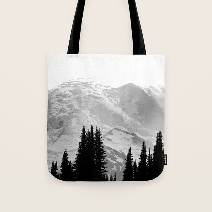 Mount Rainier Black and White Tote Bag Gallery Image 1