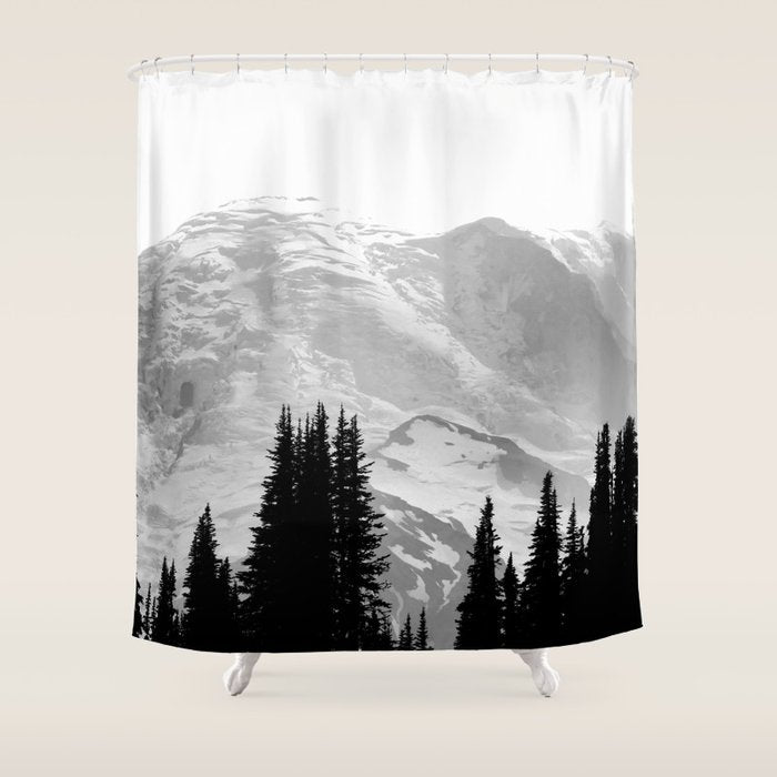 Mount Rainier Black and White Shower Curtain Gallery Image 1