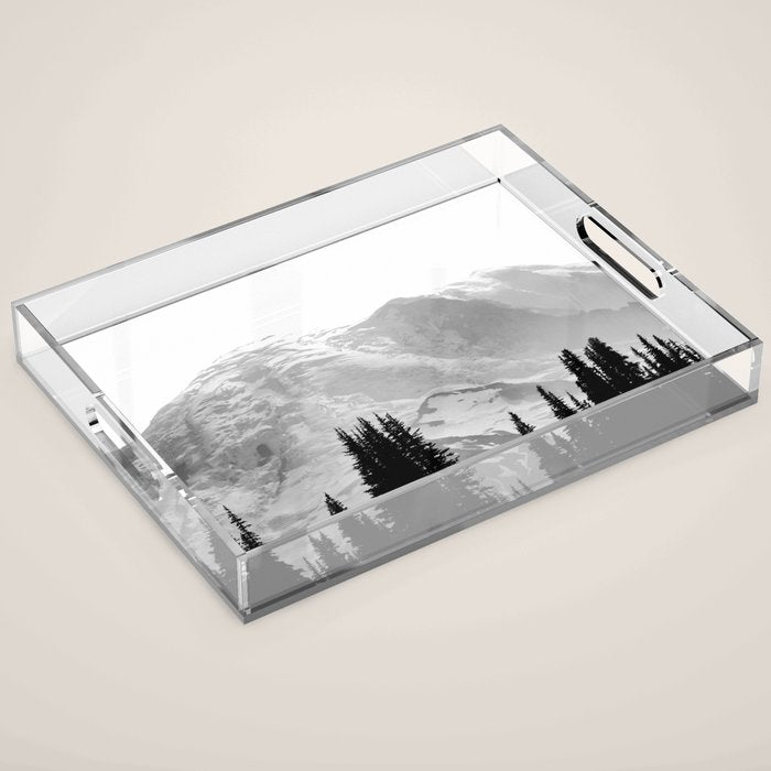 Mount Rainier Black and White Acrylic Tray Gallery Image 1