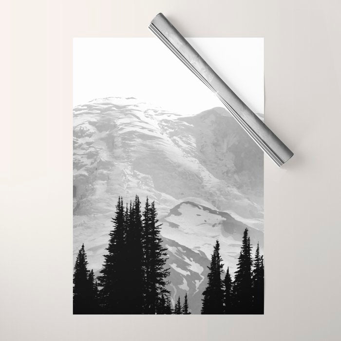Mount Rainier Black and White Wrapping Paper Gallery Image 1