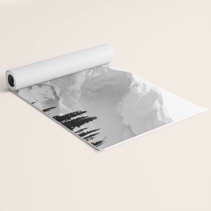 Mount Rainier Black and White Yoga Mat Gallery Image 2