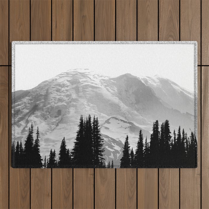 Mount Rainier Black and White Outdoor Rug Gallery Image 1