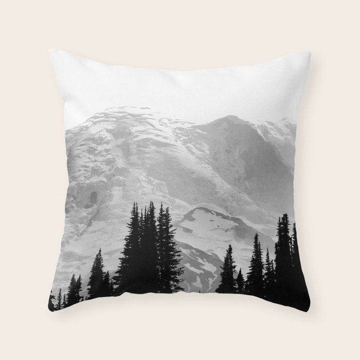 Mount Rainier Black and White Throw Pillow Gallery Image 6