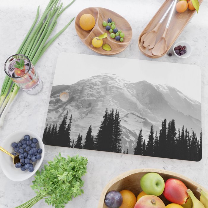 Mount Rainier Black and White Cutting Board Gallery Image 2