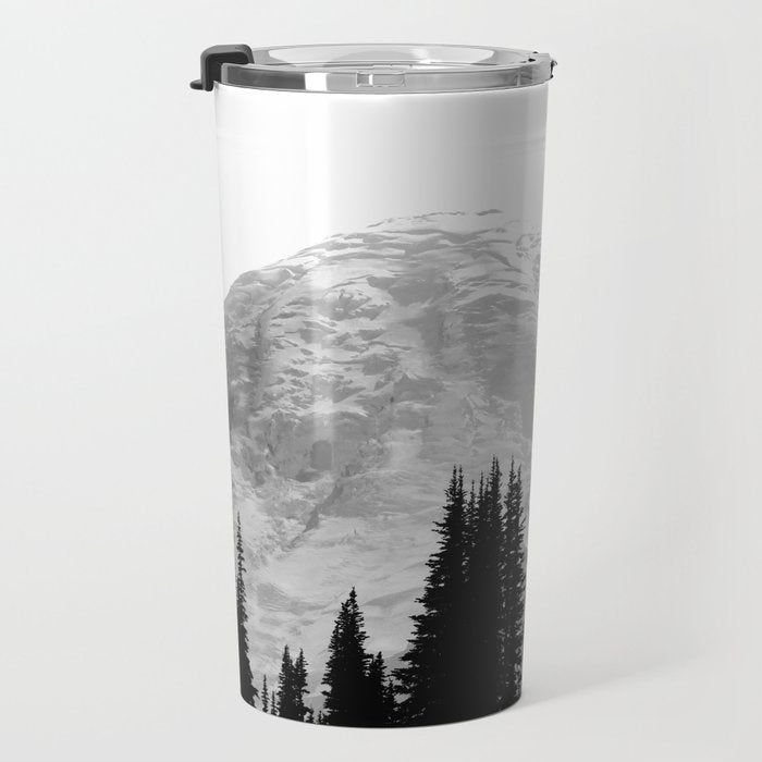 Mount Rainier Black and White Travel Mug Gallery Image 3