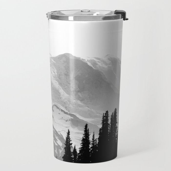 Mount Rainier Black and White Travel Mug Gallery Image 2