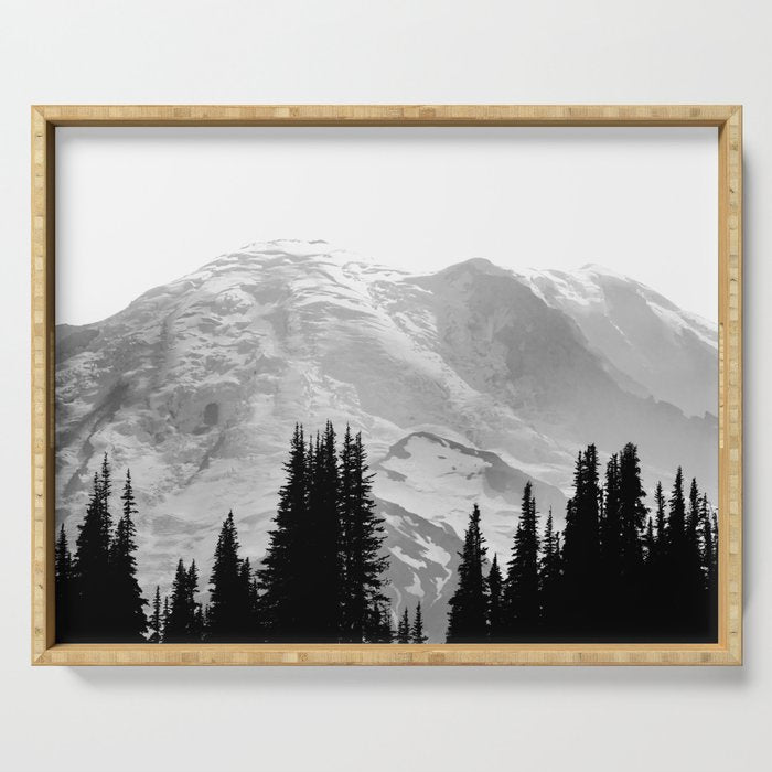 Mount Rainier Black and White Serving Tray Gallery Image 1