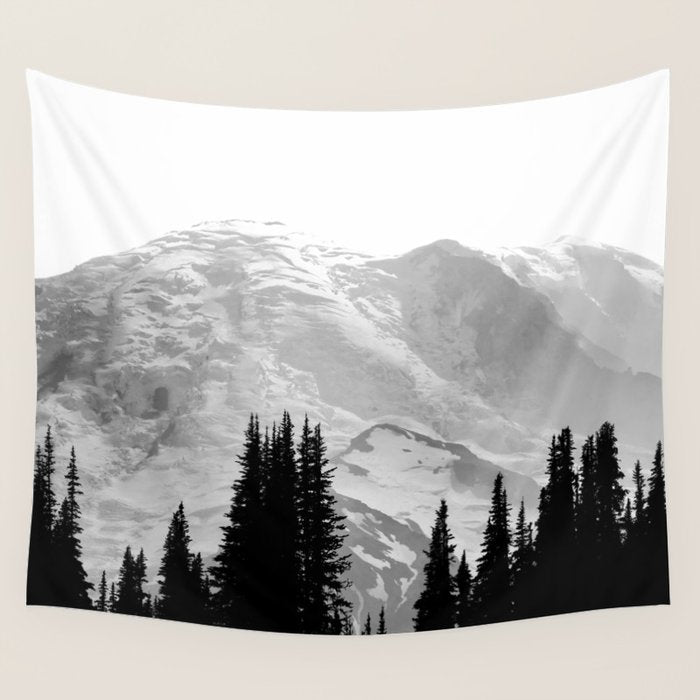 Mount Rainier Black and White Wall Tapestry Gallery Image 4