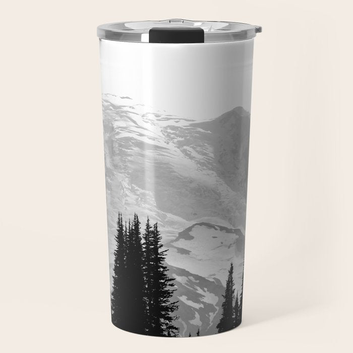 Mount Rainier Black and White Travel Mug Gallery Image 1