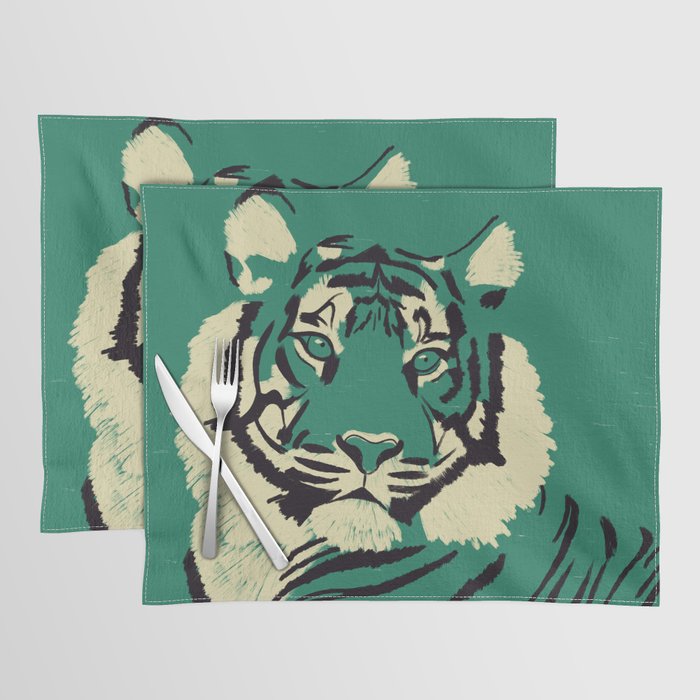 Majestic Tiger - Bold Wildcat Design with Teal Background Placemat Gallery Image 1