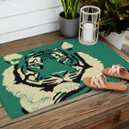 Majestic Tiger - Bold Wildcat Design with Teal Background Outdoor Rug Gallery Image 2