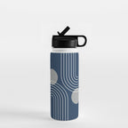 Mid Century Modern Geometric 106 in Navy Blue and Grey (Rainbow and Sun Abstraction) Water Bottle Gallery Image 1