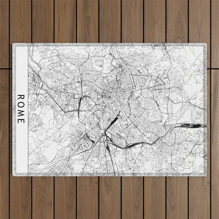 Rome White Map Outdoor Rug Gallery Image 1