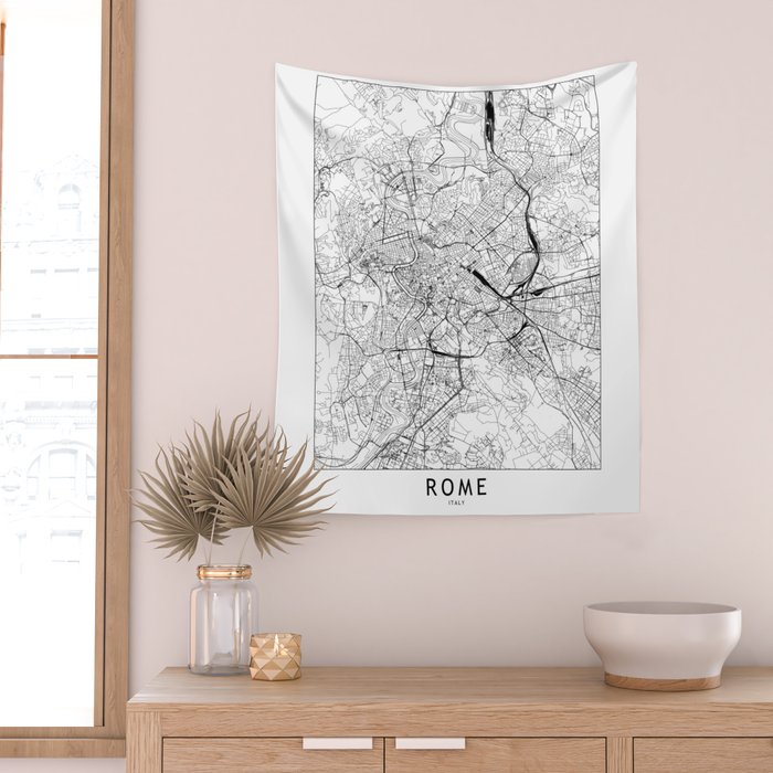 Rome White Map Wall Tapestry Gallery Image 2